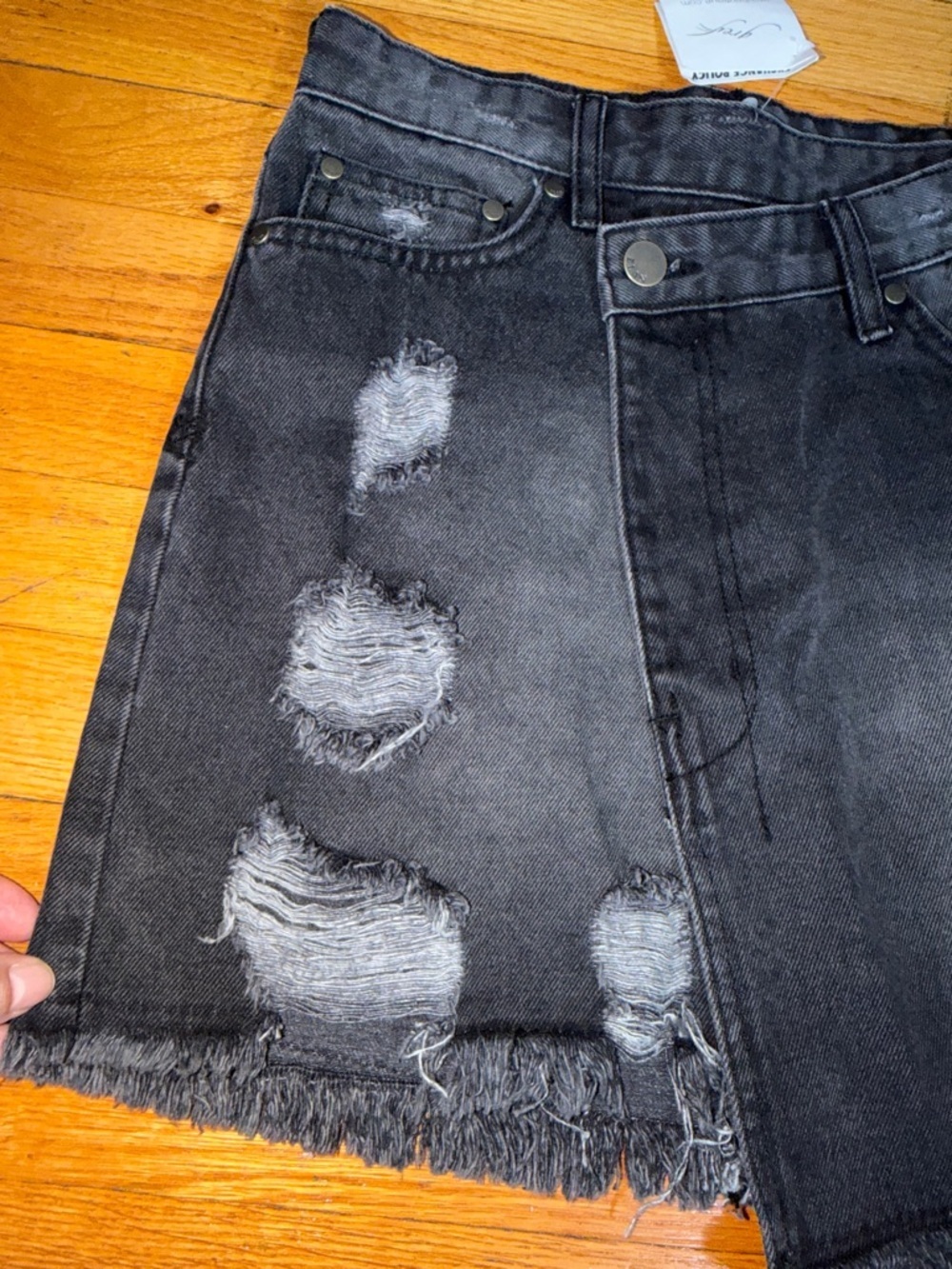 Elan Black Distressed Denim Mini Skirt - Picture 6 of 7